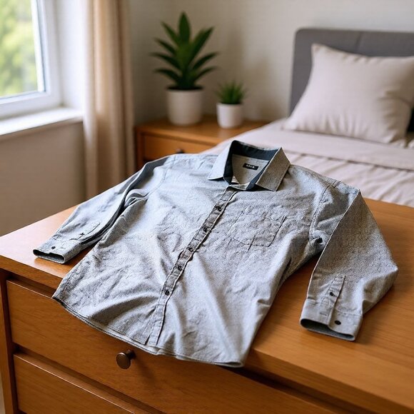 Jack Mens Long-Sleeve Button-Up Shirt 3XL Black & White Geometric Pattern Lightw - Picture 2 of 9